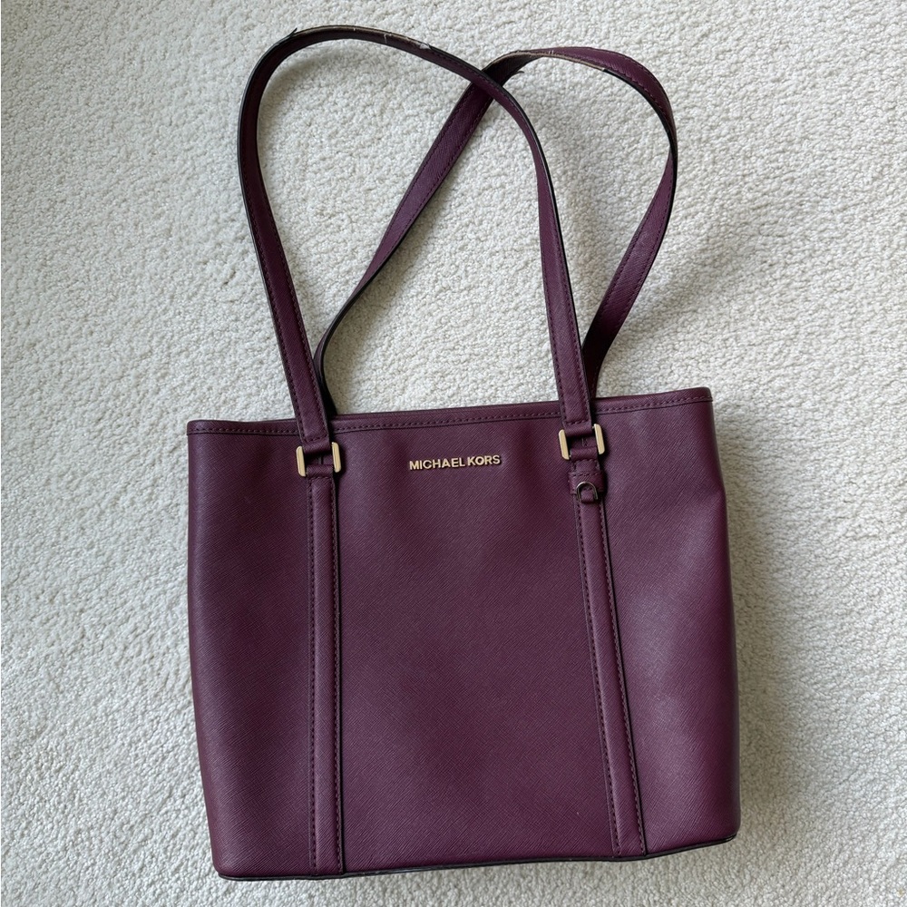 Michael Kors Saffiano Leather Shoulder Tote in Plum